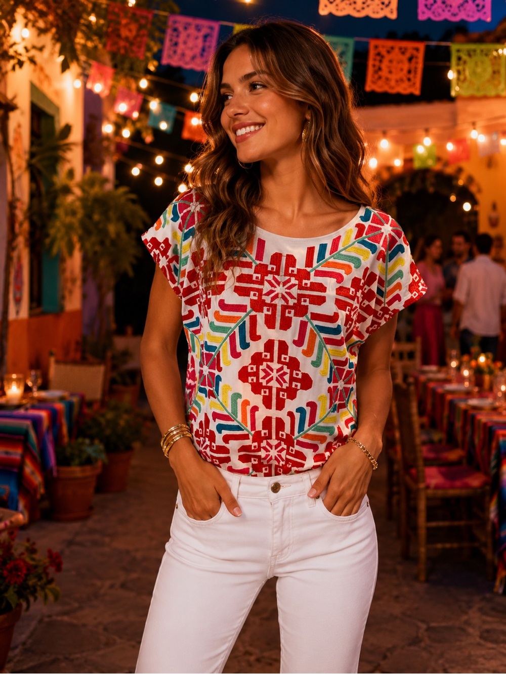 Sz M J Marie Mexican Embroidered Colorful Shirt
